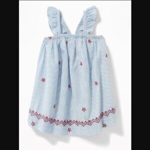 Old Navy Fourth of July Baby Striped Dress Embroidered Stars Smocked Top Dress